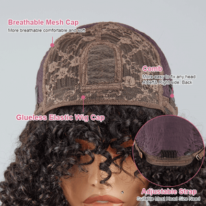 Glueless Bob Wig With Bangs Water Curly Textured Human Hair