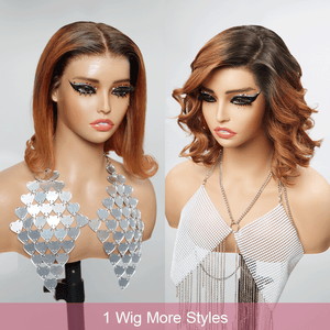 9x6 Glueless Ginger Ombre Blunt Cut Straight Bob Wig