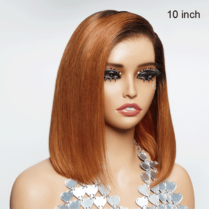 9x6 Glueless Ginger Ombre Blunt Cut Straight Bob Wig