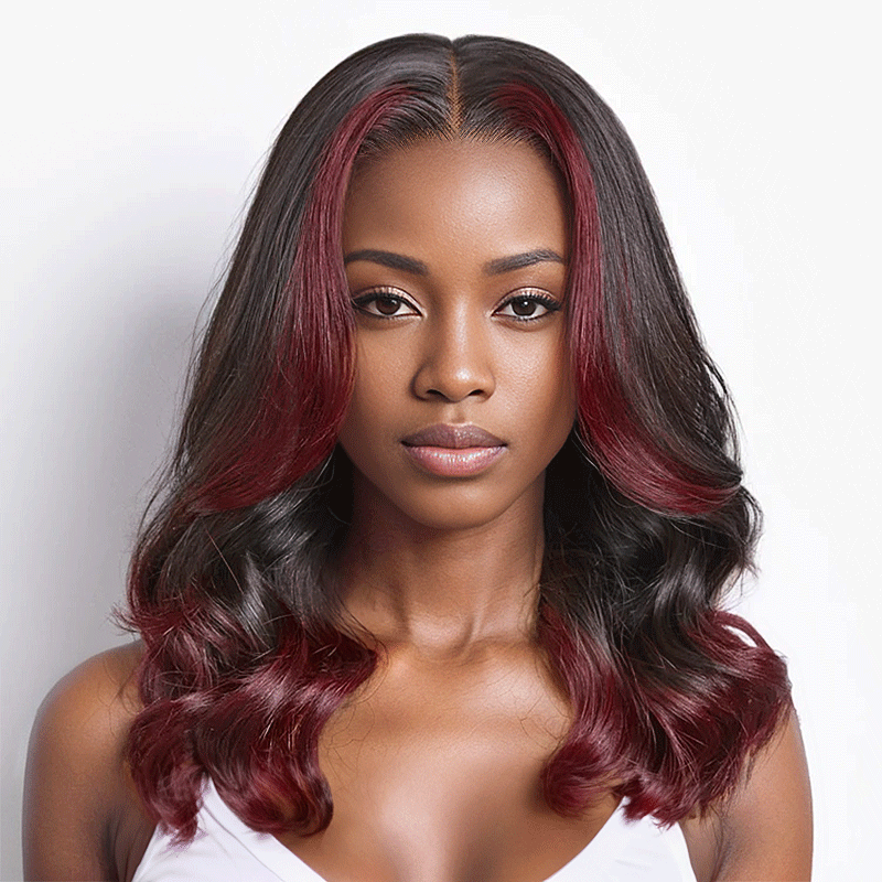 9x6 Glueless Dark Red Color Highlight Loose Wave Wig