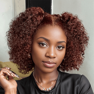 Shine Hair 9x6 Glueless Dark Reddish Brown Bob Curly Wave Wig