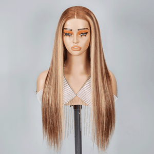 9x6 Glueless Blonde Highlight Straight Human Hair Wig