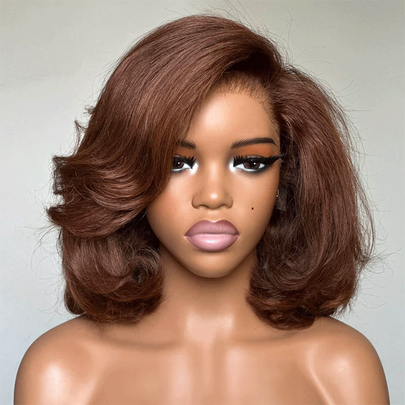 9x6 Glueless Layer C Part Brown Short Bob Cut Glueless Wig