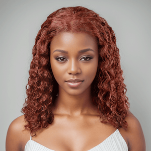 9x6 Glamor Glueless Red Brown Bob Curly Wig