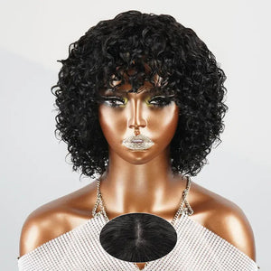 Shine Hair Glueless Natural Playful Curly Short Bob With Curly Bangs Wig