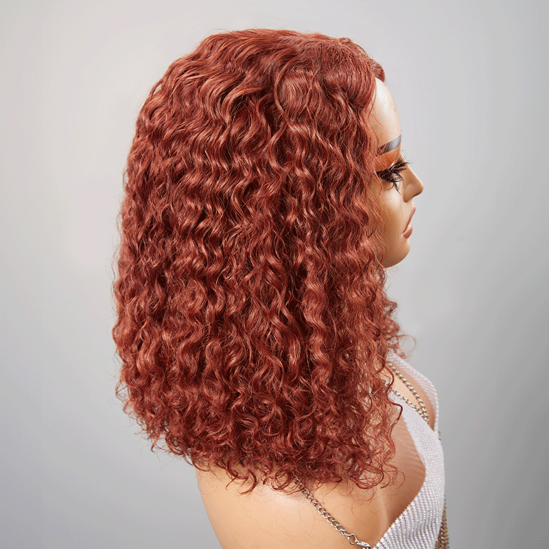 9x6 Glamor Glueless Red Brown Bob Curly Wig