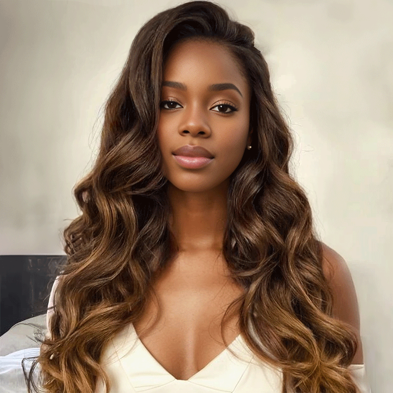 Shine Hair Wig 9x6 Glueless Ombre Brown Preplucked Loose Body Wave Wig