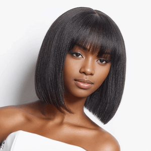 Shine Hair For Beginners Glueless Yaki Straight Bob With Bangs Wig