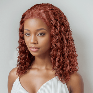 9x6 Glamor Glueless Red Brown Bob Curly Wig