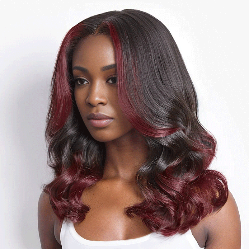 9x6 Glueless Dark Red Color Highlight Loose Wave Wig