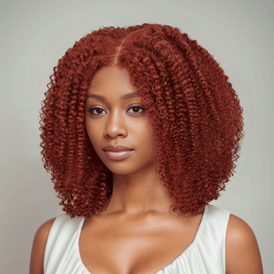 9x6 Glueless Bob Reddish Brown Kinky Curly Wig