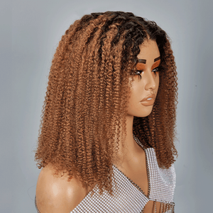 9x6 Glueless Ombre Honey Brown Kinky Curly Bob Wig