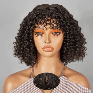 Glueless Bob Wig With Bangs Water Curly Textured Human Hair