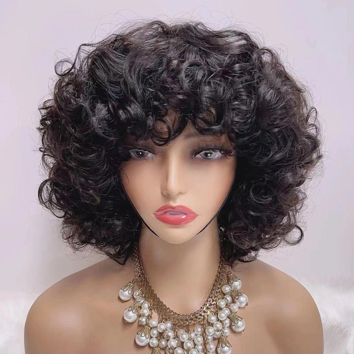 Glueless 3 Color Styled Bouncy Curls 99j/Highlight Brown Bob Wig