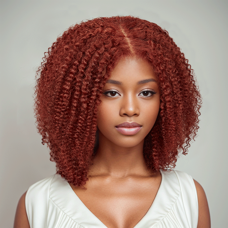 9x6 Glueless Bob Reddish Brown Kinky Curly Wig