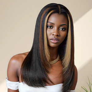 Shine Hair 9x6 Glueless Layer Muti-Color Highlight Silky Straight Wig