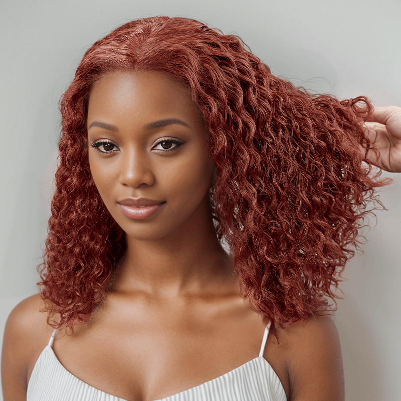 9x6 Glamor Glueless Red Brown Bob Curly Wig