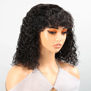 Shine Hair Voluminous Glueless Bob Curly With Bangs 3s Wear Go Wig