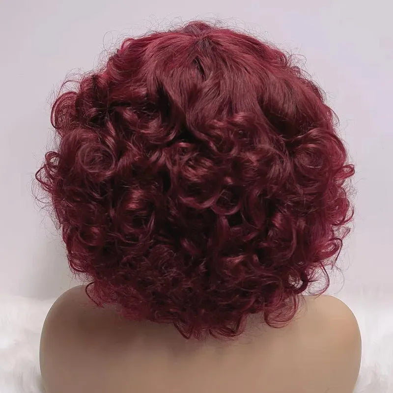 Glueless 3 Color Styled Bouncy Curls 99j/Highlight Brown Bob Wig