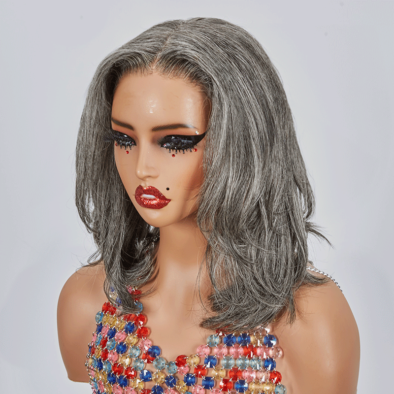  7x5 Glueless Salt & Pepper Bob Short Layered Wavy Wig