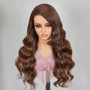 Shine Hair 9x6 C Part Glueless Chocolate Brown Body Wave Wig