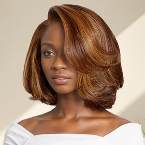 Shinehair 9x6 Glueless Layered C Part Toffee Brown/Mixed Blonde/Natural Bob Wig