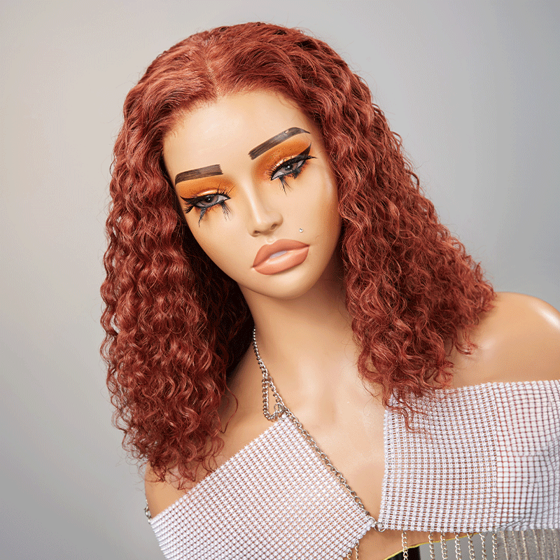 9x6 Glamor Glueless Red Brown Bob Curly Wig