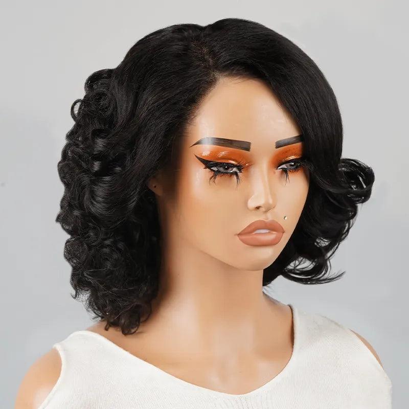 13x4 Bounce Bob Pink Curly Lace Front Human Hair Wig