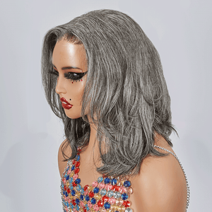  7x5 Glueless Salt & Pepper Bob Short Layered Wavy Wig