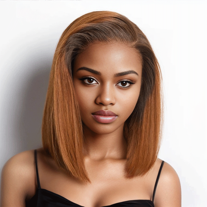 9x6 Glueless Ginger Ombre Blunt Cut Straight Bob Wig