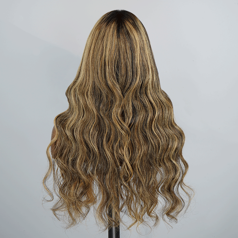 Shine Hair 9x6 Glueless Ombre Highlight Bleached Knots Body Wave Wig