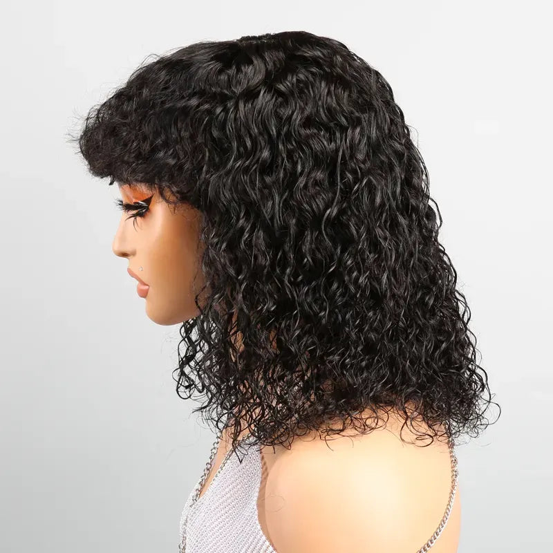 Shine Hair Voluminous Glueless Bob Curly With Bangs 3s Wear Go Wig