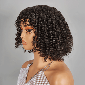 Glueless Bob Wig With Bangs Water Curly Textured Human Hair