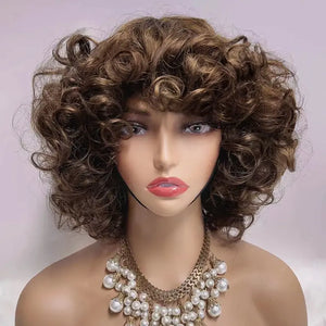 Glueless 3 Color Styled Bouncy Curls 99j/Highlight Brown Bob Wig