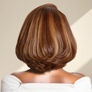 Shinehair 9x6 Glueless Layered C Part Toffee Brown/Mixed Blonde/Natural Bob Wig