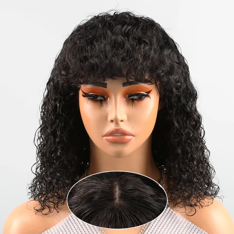 Shine Hair Voluminous Glueless Bob Curly With Bangs 3s Wear Go Wig