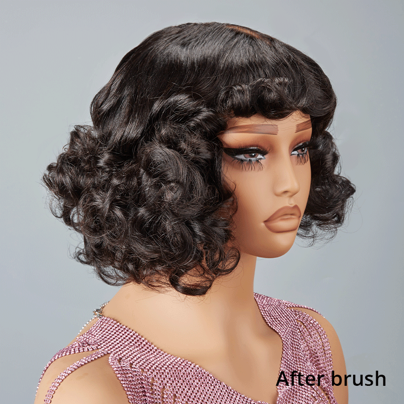 Glueless Fake Scalp Bob Wig Rose Curly 3s Wear Go