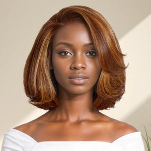 7x5 13x4 Layered Glueless C Part Toffee Brown Mix Blonde/Natural Black Bob Wig Wavy - SHINE HAIR WIG