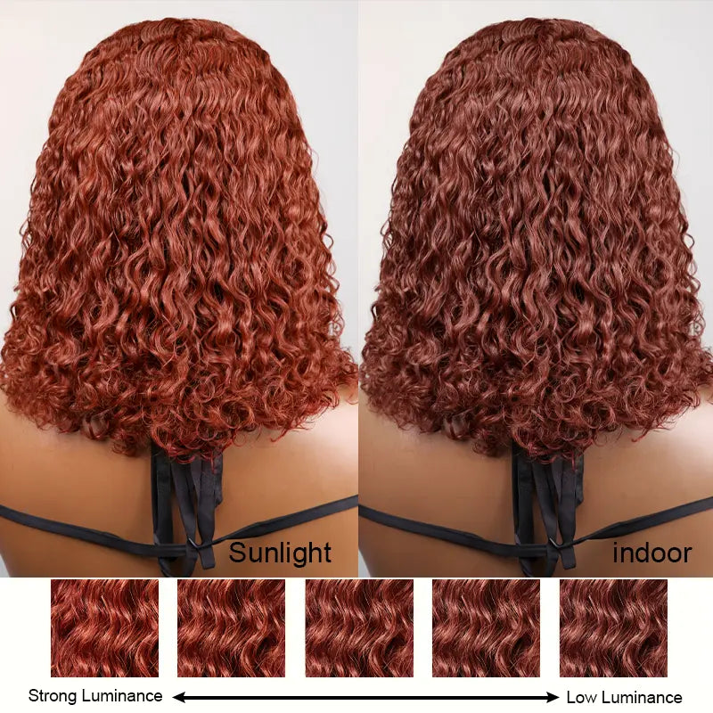 9x6 Glamor Glueless Red Brown Bob Curly Wig