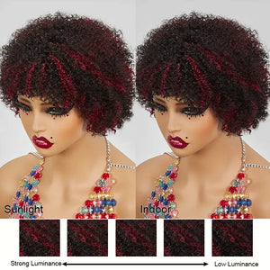 Shine Hair Wig Glueless Afro Red Highlight Kinky Curly Short Bob Pixie Wig