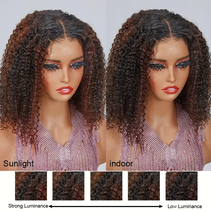 Shine Hair WIg 9x6 Glueless Brown Highlight Kinky Curly Bob Wig