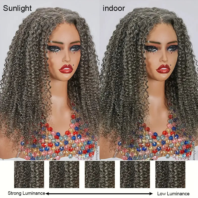 7x5 Glueless Bouncy Kinky Curly Color Salt & Pepper Wig