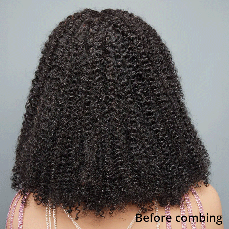 9x6 Glueless Bouncy Bob Kinky Curly Wig 3s Wear Go