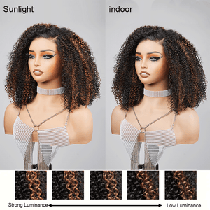 Ready to Go 9x6 Lace Glueless Brown Highlight Bob Kinky Curly Human Hair Wig