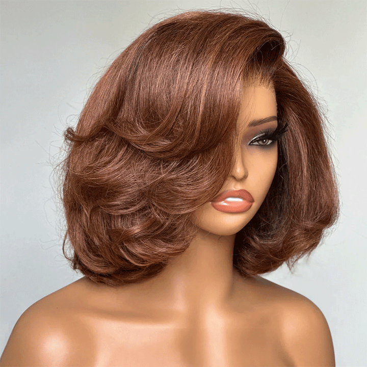 9x6 Glueless Layer C Part Brown Short Bob Cut Glueless Wig