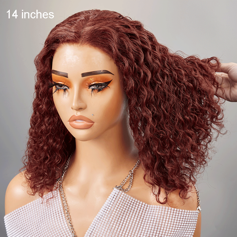 9x6 Glamor Glueless Red Brown Bob Curly Wig