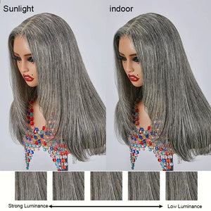 Shine Hair Wig 7x5 Glueless Sleek Salt & Pepper Color Straight Wig