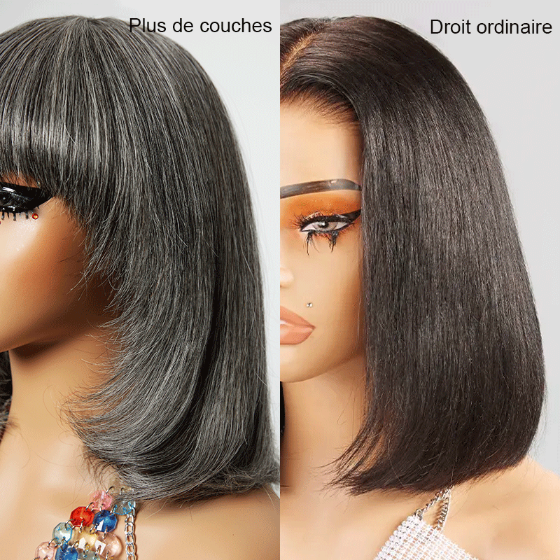 7x5  Glueless Layer Salt & Pepper Color Bob Wig Straight