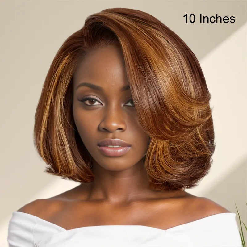 Shinehair 9x6 Glueless Layered C Part Toffee Brown/Mixed Blonde/Natural Bob Wig