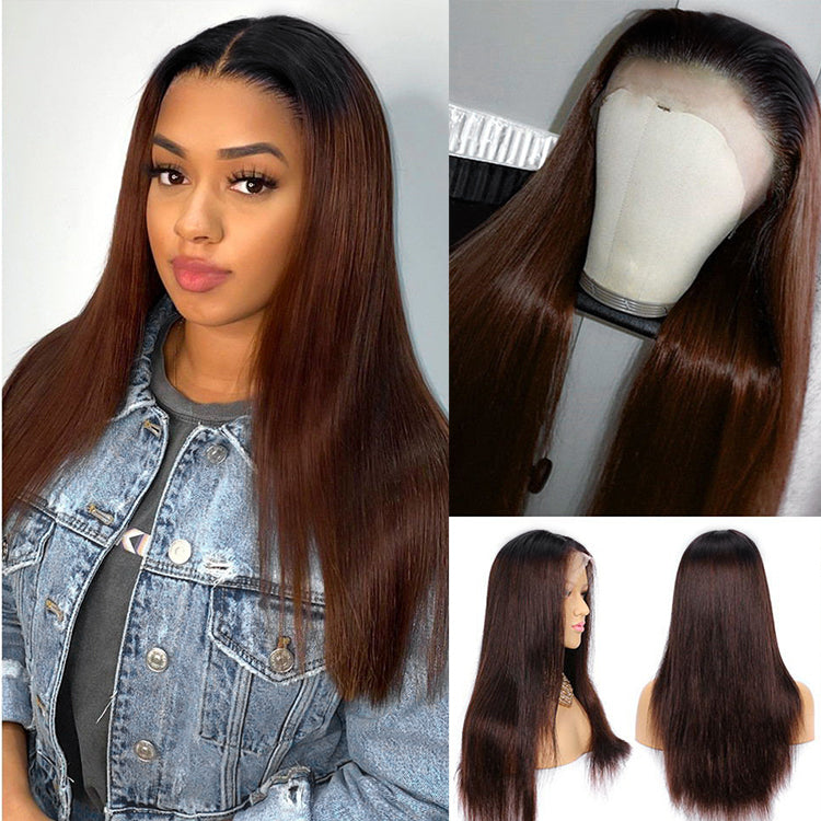 #1B/4 Color Ombre Human Hair 13×4 Lace Front Wig 180% Density